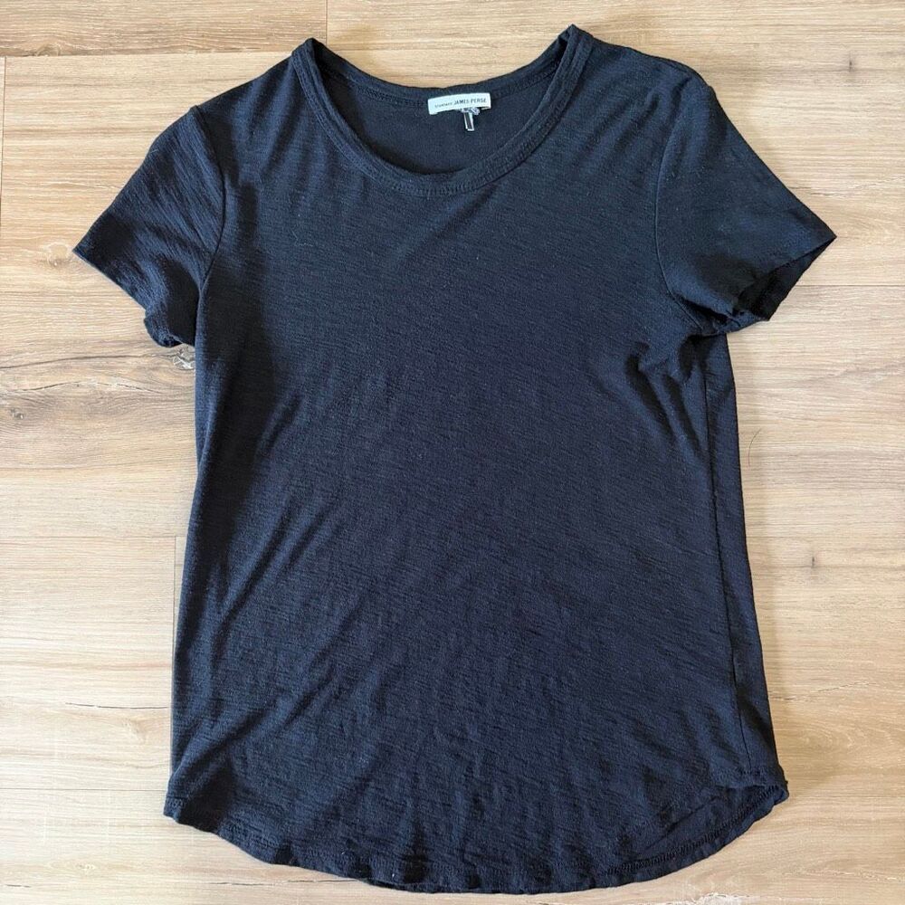 James Perse Standard Black Shirt Size XS Quiet Luxury Minimalist Soft Girl Clean